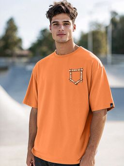 Bewakoof - Men Caramel Orange For Display Only Typography Printed Oversized T-Shirt