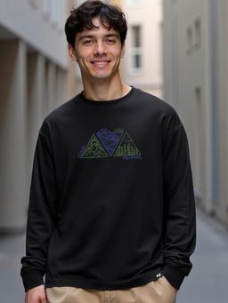 Bewakoof - Men Jet Black Ride Graphic Printed Oversized T-Shirt