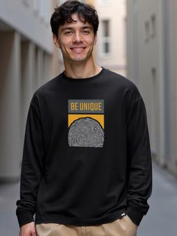 Bewakoof - Men Jet Black Be Unique Graphic Printed Oversized T-Shirt