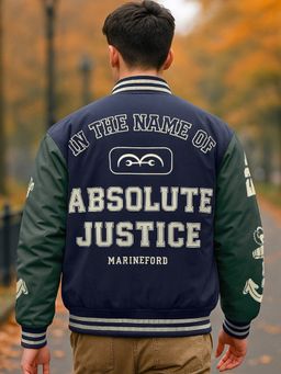 Bewakoof - Men's Navy Blue & Green One Piece Graphic Printed Oversized Puffer Jacket