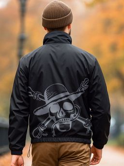 Bewakoof - Air 1.0 Official One Piece Men's Black Graphic Printed Oversized Windcheater Jacket