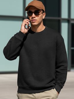 Bewakoof - Men's Black Textured Oversized Sweatshirt