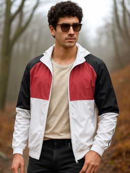 Bewakoof - Men'S White Colour Block Hooded Jacket