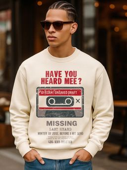 Bewakoof - Mens Beige Heard Mee Graphic Printed Oversized Sweatshirt