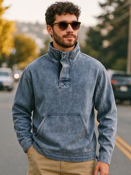 Bewakoof - Men Ashley Blue Oversized Acid Wash Sweatshirt