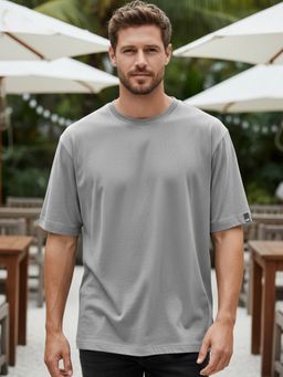 Bewakoof - Men Grey Oversized Fit Crew Neck Solid T-Shirt
