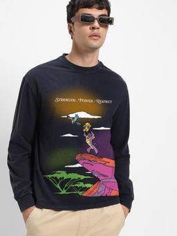 Bewakoof - Navy Blue Cotton Full Sleeves T-Shirt