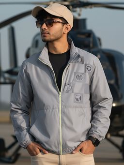 Bewakoof - Men Grey Nylon Graphic Jacket