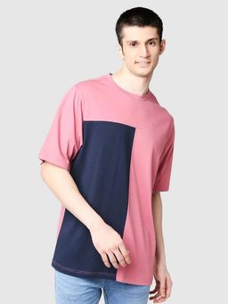 Bewakoof - Men's Heather Rose & Blue Color Block Oversized T-shirt