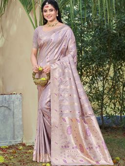 Sangam Prints - Lavender Silk Woven Work Festival Saree with Unstitched Blouse