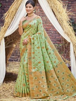 Sangam Prints - Light Green Silk Woven Work Festival Saree with Unstitched Blouse