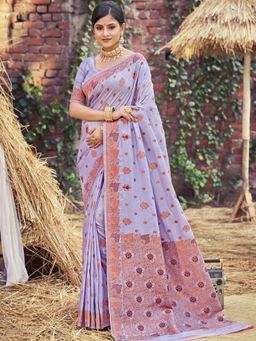 Sangam Prints - Lavender Silk Woven Work Festival Saree with Unstitched Blouse
