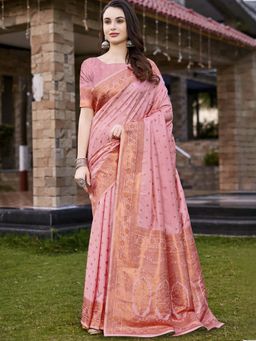 Sangam Prints - Pink Silk Woven Work Festival Saree with Unstitched Blouse