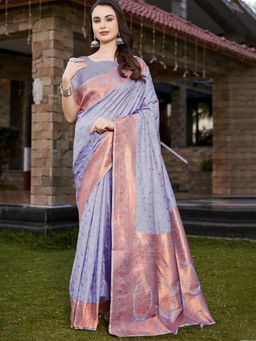 Sangam Prints - Lavender Silk Woven Work Festival Saree with Unstitched Blouse