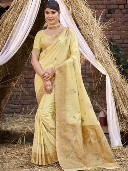 Sangam Prints - Yellow Silk Woven Work Festival Saree with Unstitched Blouse