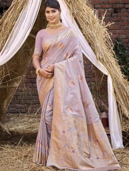 Sangam Prints - Lavender Silk Woven Work Festival Saree with Unstitched Blouse