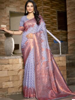 Sangam Prints - Lavender Silk Woven Work Festival Saree with Unstitched Blouse