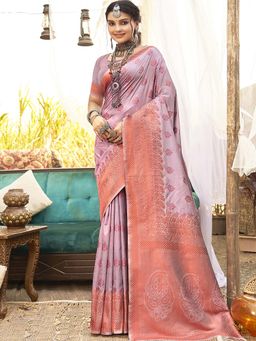 Sangam Prints - Mauve Silk Woven Work Festival Saree with Unstitched Blouse