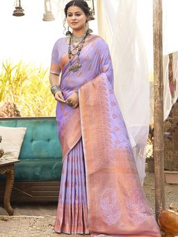 Sangam Prints - Lavender Silk Woven Work Festival Saree with Unstitched Blouse