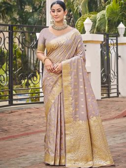 Sangam Prints - Grey Silk Woven Work Festival Saree with Unstitched Blouse