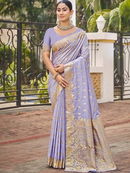 Sangam Prints - Lavender Silk Woven Work Festival Saree with Unstitched Blouse
