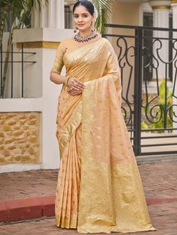 Sangam Prints - Peach Silk Woven Work Festival Saree with Unstitched Blouse