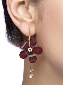 Yellow Chimes - Gold-Toned & Brown Floral Drop Earrings