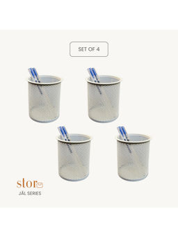 STOR - Ecru White Round Mesh Desk Organisers (Pack of 4)