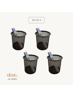 STOR - Ash Black Round Mesh Desk Organisers (Pack of 4)