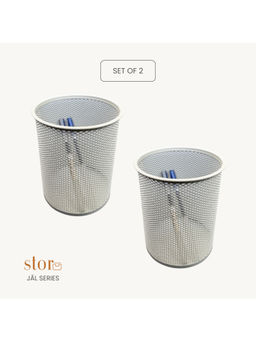 STOR - Ecru White Round Mesh Desk Organisers (Pack of 2)