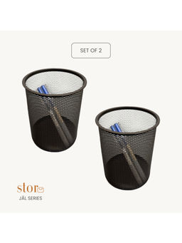 STOR - Ash Black Round Mesh Desk Organisers (Pack of 2)