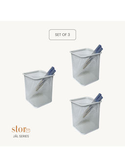 STOR - Ecru White Square Mesh Desk Organisers (Pack of 3)