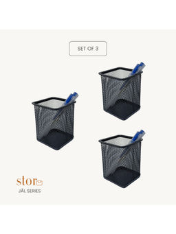 STOR - Ash Black Square Mesh Desk Organisers (Pack of 3)