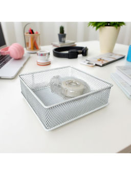 STOR - Ecru White Square Mesh Paper Tray Durable Metal Desk Organiser
