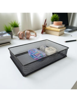 STOR - Ash Black Rectangular Mesh Paper Tray Sturdy Metal Desk Organiser