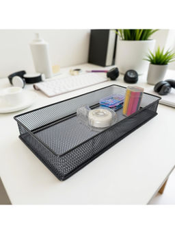 STOR - Ash Black Rectangular Mesh Paper Tray Sturdy Metal Desk Organiser