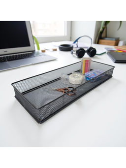 STOR - Ash Black Rectangular Mesh Paper Tray Sturdy Metal Desk Organiser