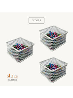 STOR - Ecru White Stackable Mesh Organisers (Pack of 3)