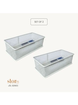 STOR - Ecru White Stackable Mesh Organisers (Pack of 2)
