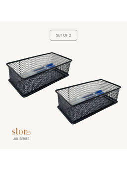 STOR - Ash Black Stackable Mesh Organisers (Pack of 2)
