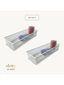 STOR - Ecru White Stackable Mesh Organisers (Pack of 2)