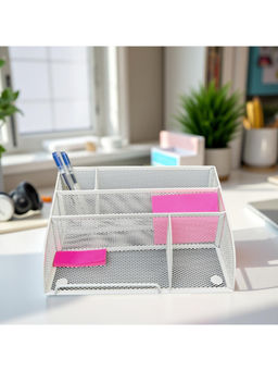 STOR - Ecru White Metal Mesh Desk Organiser