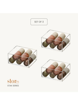 STOR - Clear Acrylic Stackable Make Up Organisers (Pack of 3)