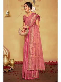 EXCLUSIVA - Pink Banarasi Saree with Unstitched