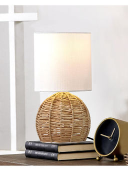 Homesake - Round Raffia Table Lamp with Fabric shade