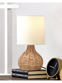 Homesake - Spinning Raffia Table Lamp with Fabric shade
