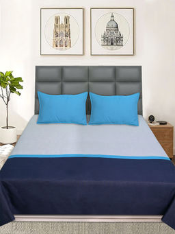 Saral Home - Awning Handmade Bedsheet with 2 Pillow Covers Blue (Queen)