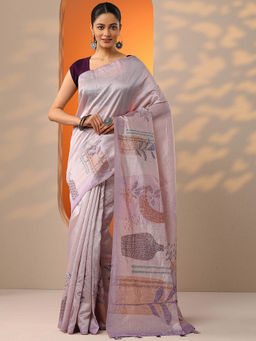 Libas - Lavender Printed Silk Blend Saree for Women with Unstitched Blouse