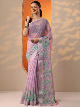 Libas - Pink Printed Cotton Blend Saree for Women with Unstitched Blouse