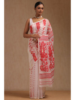 Soch - Women's White Cotton Woven Design Saree with Unstitched Blouse